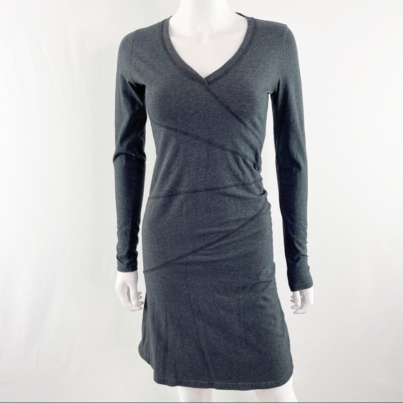 Athleta Size XXS Charcoal Gray Long Sleeve SUNBURST Dress Stretch - Picture 6 of 10